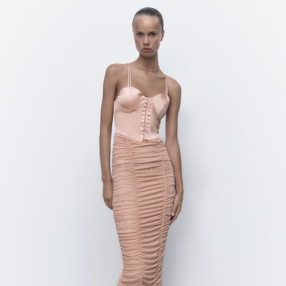 RUCHED TULLE CORSET DRESS